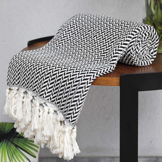 Peshtemania Manta bohemia de algodón prémium de 50 x 60 pulgadas, color blanco...