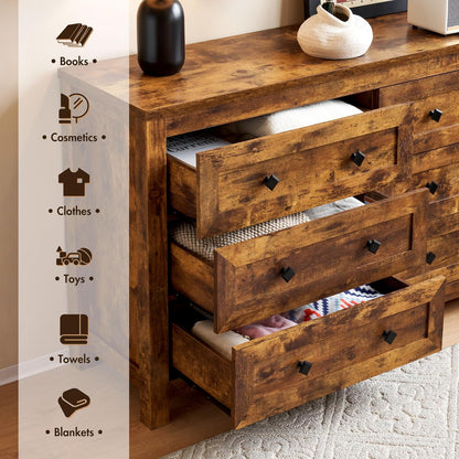 Cómoda de 6 cajones para dormitorio, cómoda de madera de granja con textura de