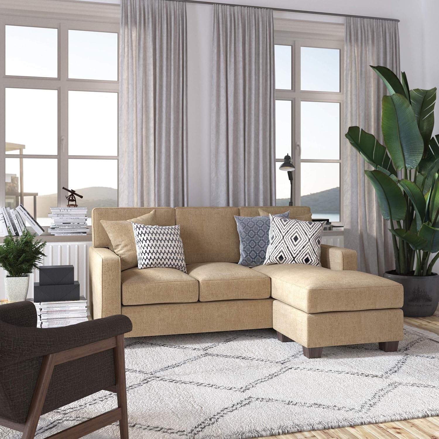 OSP Home Furnishings Russell Sofá seccional reversible con 2 almohadas y patas...