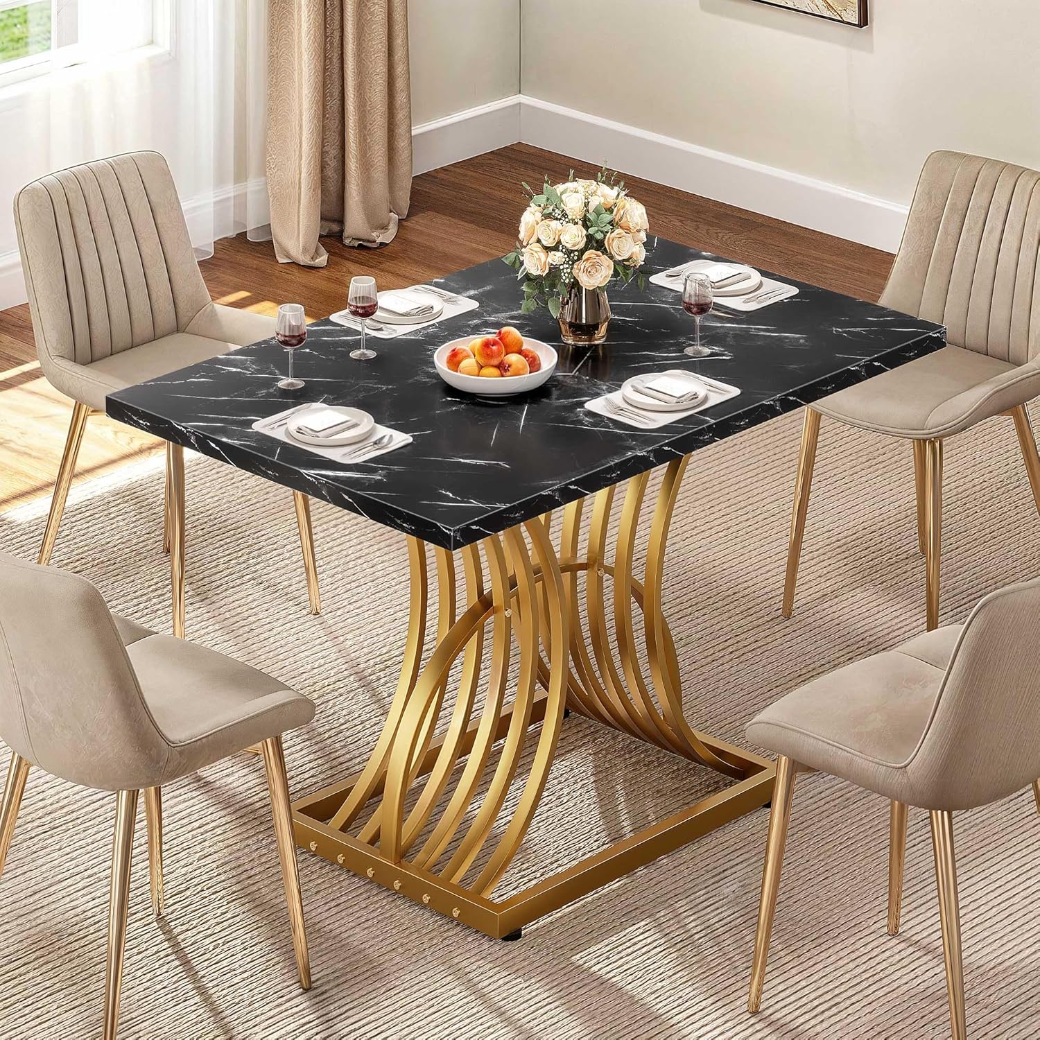 DWVO Modern Dining Table for 4 People 47 Inch Rectangular Kitchen Table with...