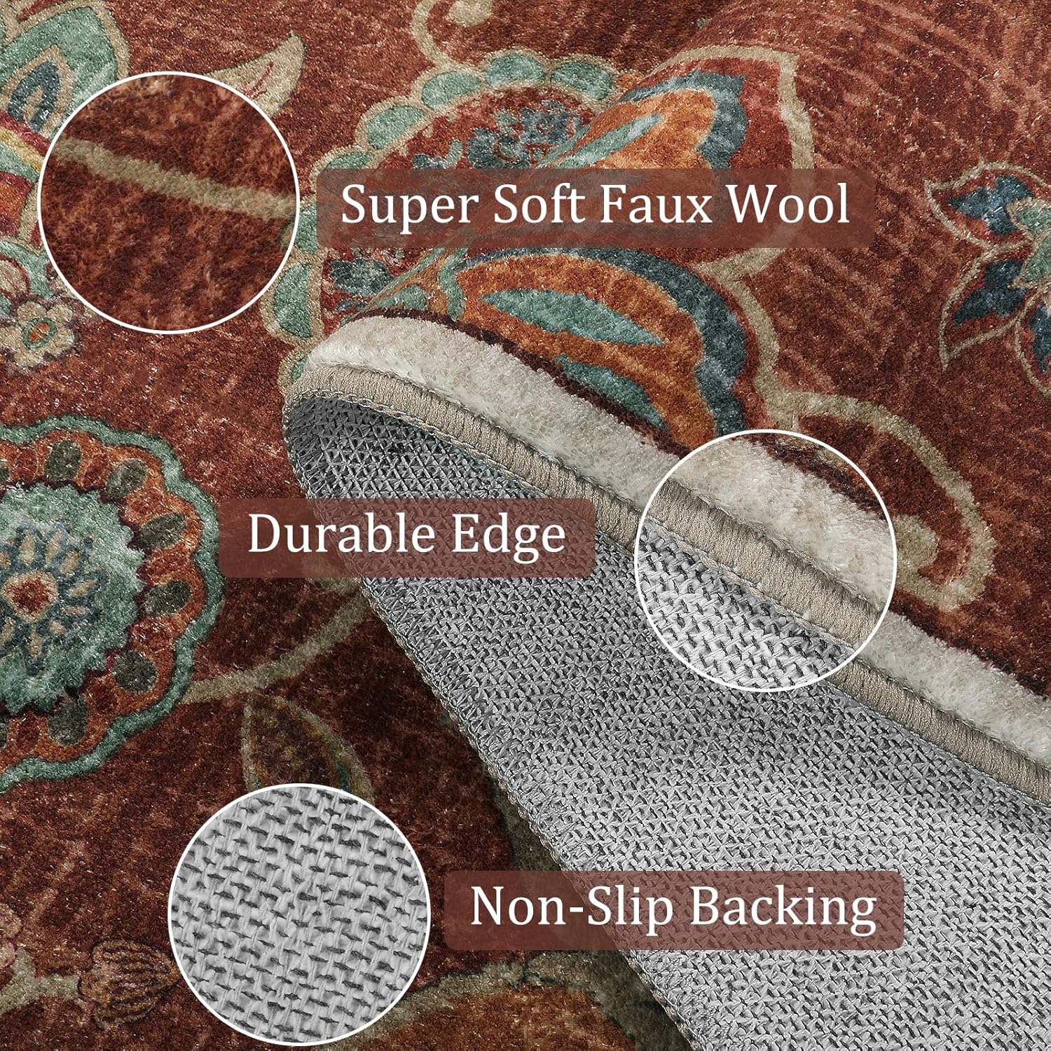 Morebes Alfombra floral de 2 x 3 pies, antideslizante, lavable, alfombra de...