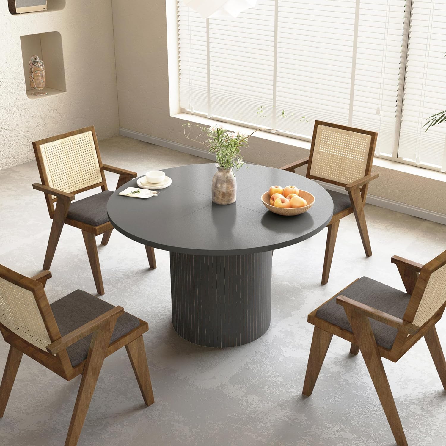 Mesa de comedor redonda para 4, moderna mesa de cocina de granja, mesas de...