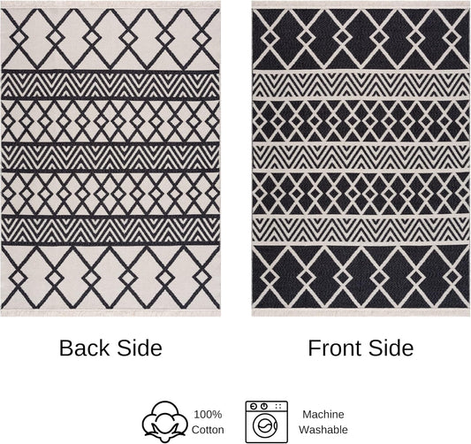 Alfombras de área Alfombra bohemia reversible de 3 x 5 y lavable a máquina,