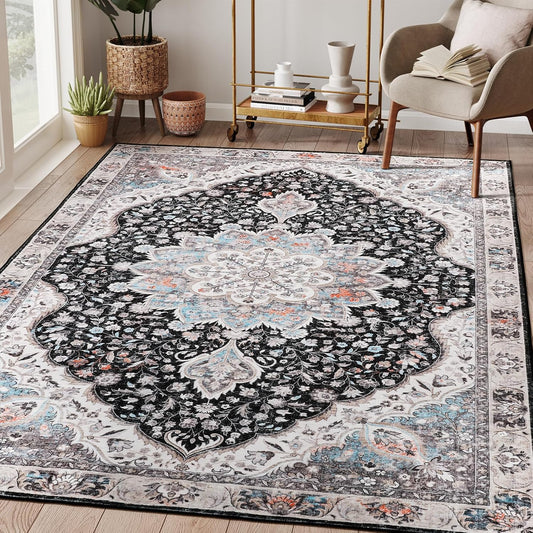 Alfombra para sala de estar, lavable y resistente a manchas, con base...