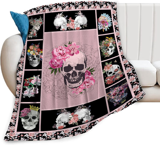 Manta de calavera de azúcar, súper suave y cálida, manta de esqueleto de terror...