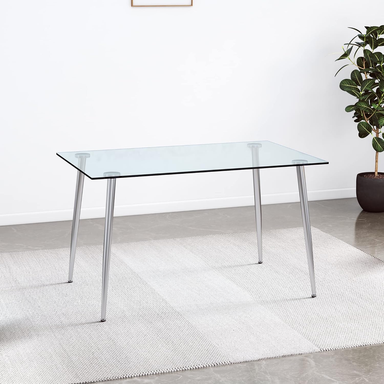 Mesa de comedor rectangular moderna y minimalista de cristal para 4 a 6