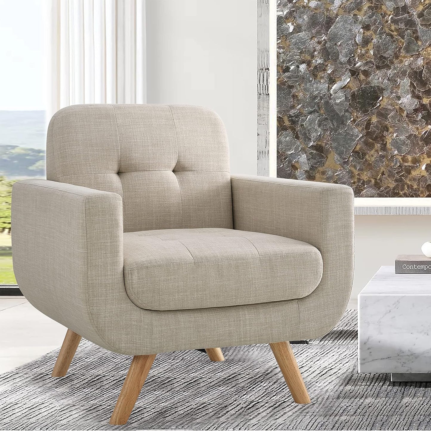 Rosevera Elena - Sillón contemporáneo con tapicería de lino, muebles de sala de...