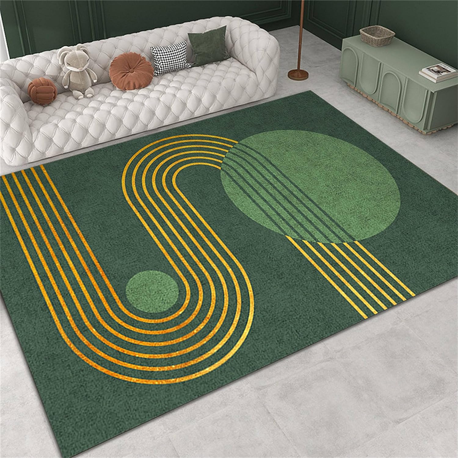 Alfombra de área a rayas doradas, 4 x 5 pies, medieval verde esmeralda,...