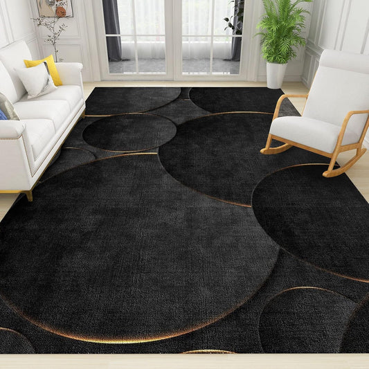 Alfombras abstractas modernas, con borde dorado redondo, negro, para...