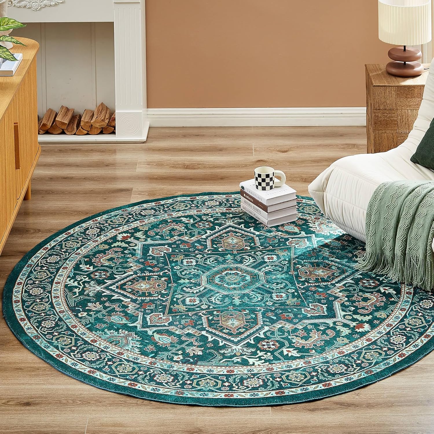 Floralux Alfombra redonda de 4 pies, alfombra circular lavable antideslizante,...