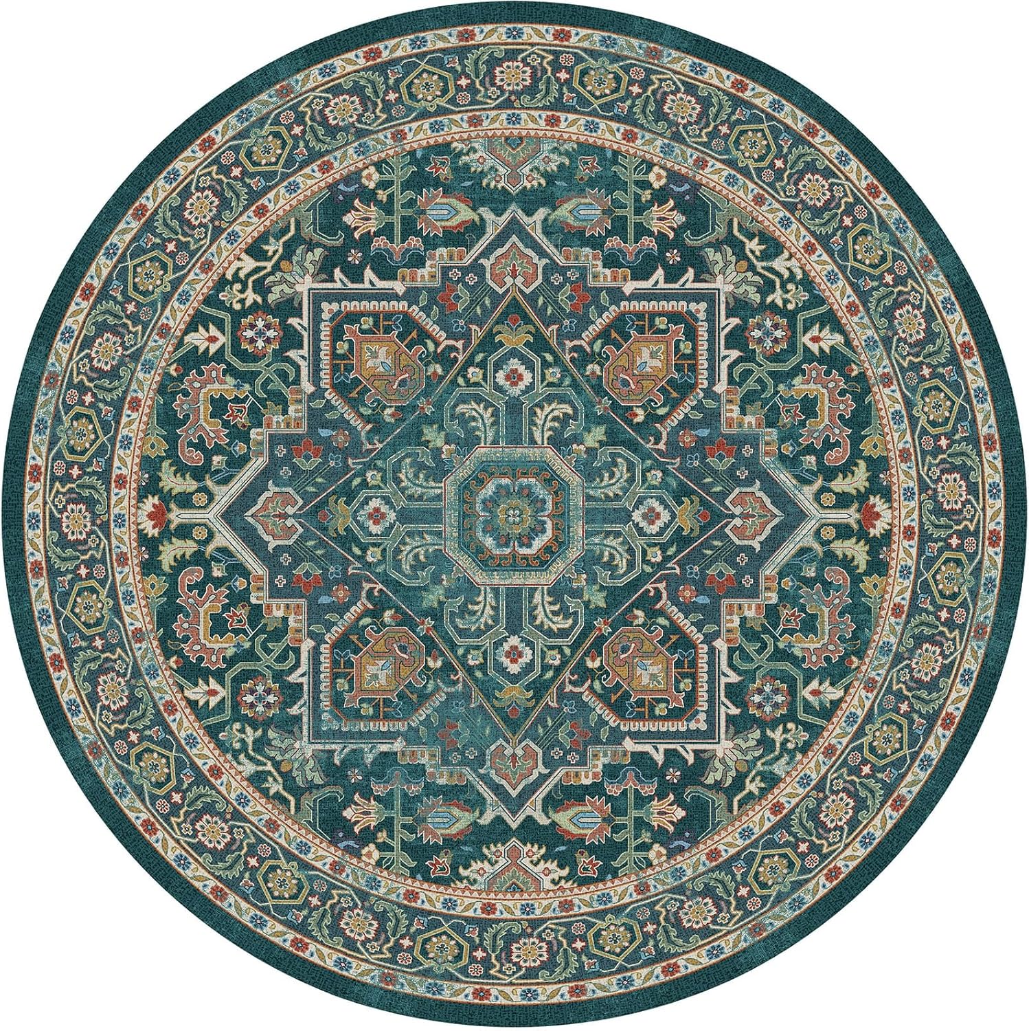 Floralux Alfombra redonda de 4 pies, alfombra circular lavable antideslizante,...