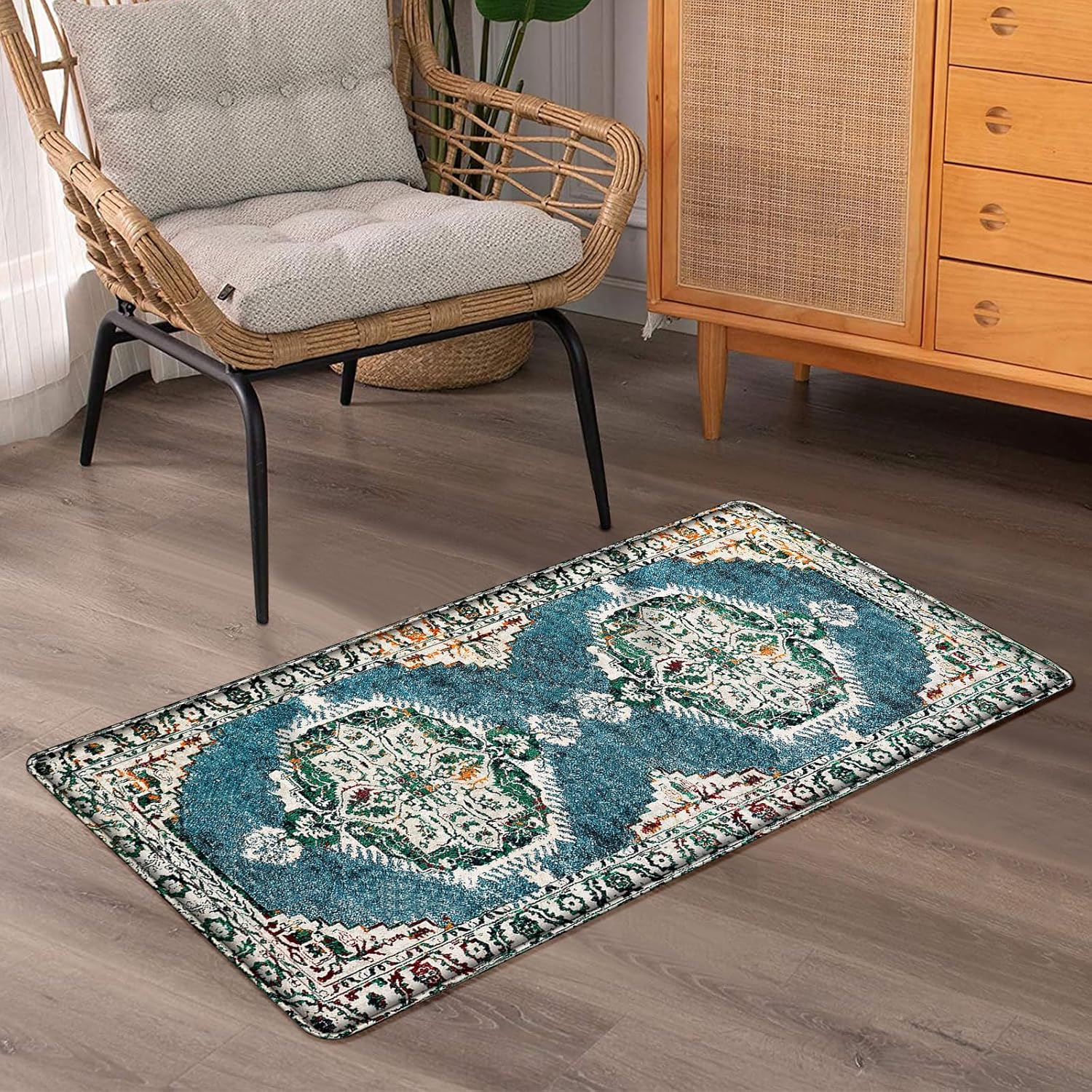 Alfombra bohemia pequeña de 2 x 4.3 pulgadas, alfombra vintage lavable, de lana...