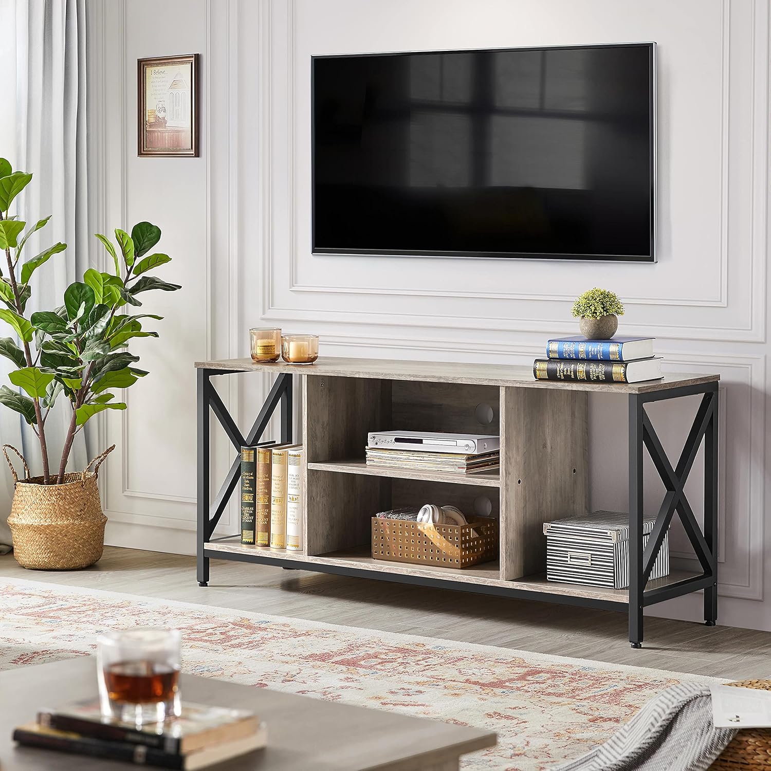 Yaheetech Soporte de TV para TV de 65 pulgadas, soporte de TV de madera para...