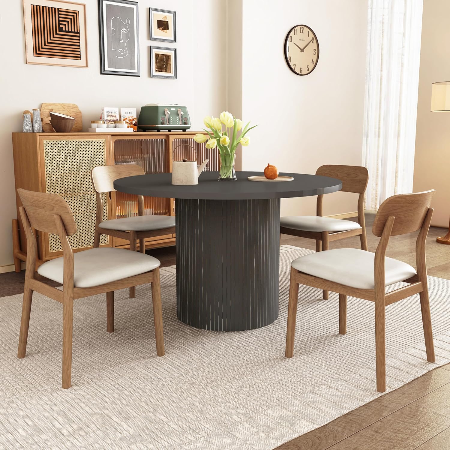 Mesa de comedor redonda para 4, moderna mesa de cocina de granja, mesas de...