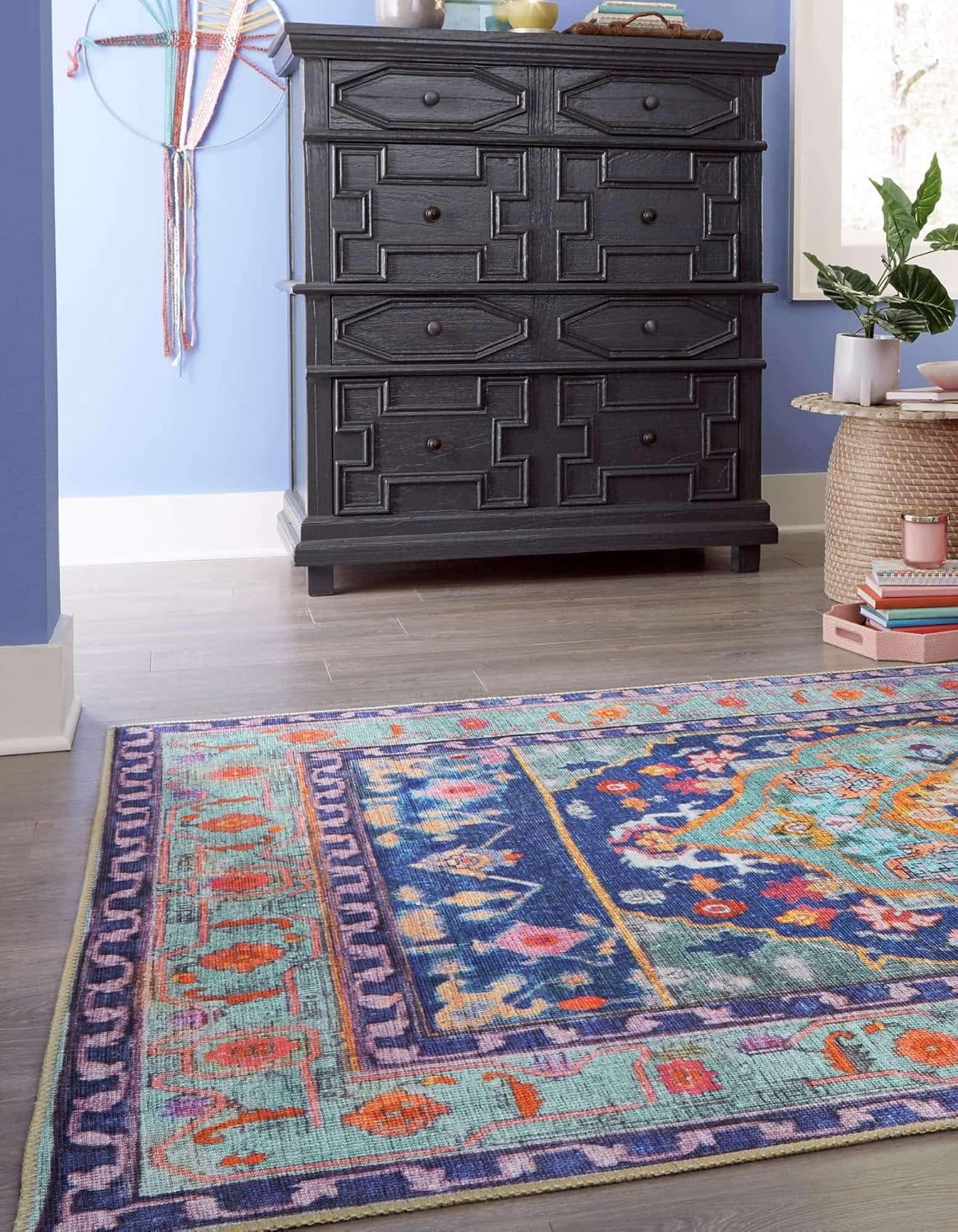 Unique Loom Revival Collection - Alfombra tradicional con borde de medallón...