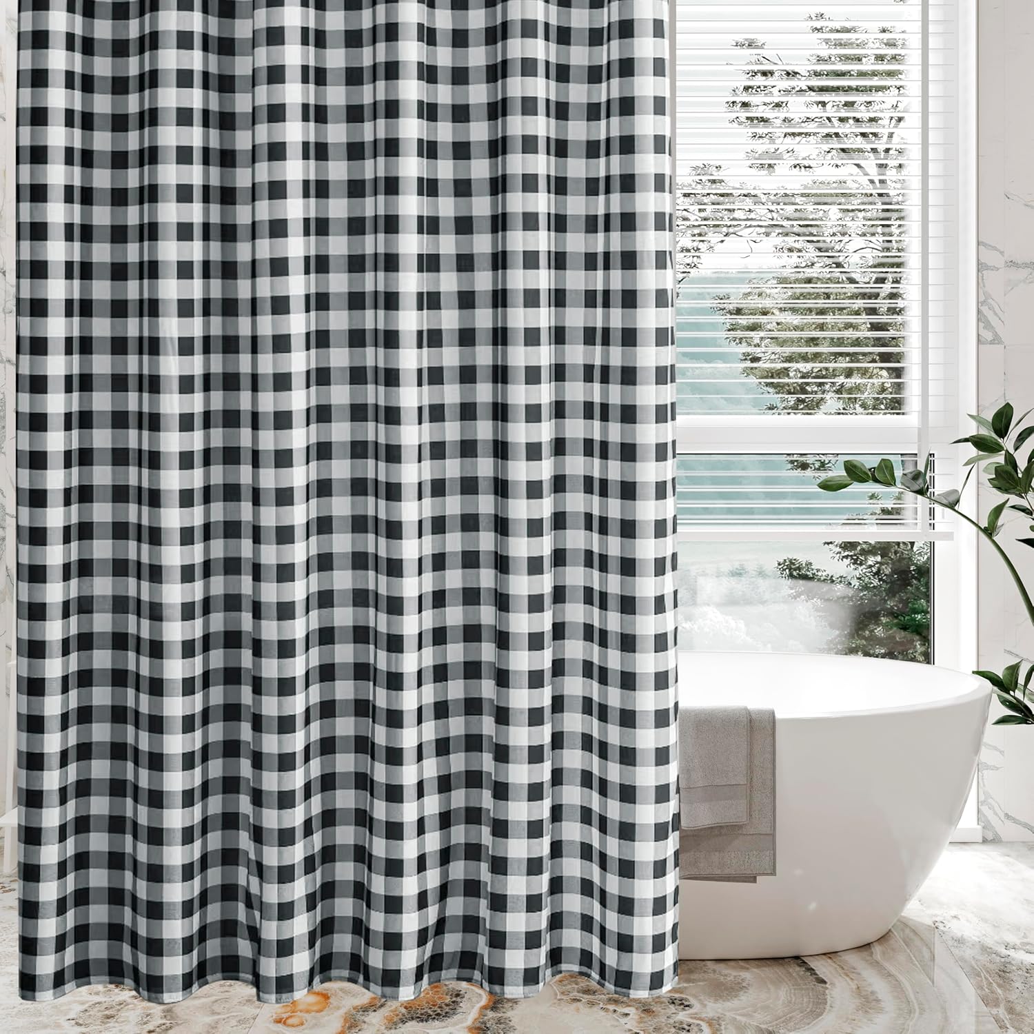 Biscaynebay - Cortinas de tela texturizada a cuadros para baño