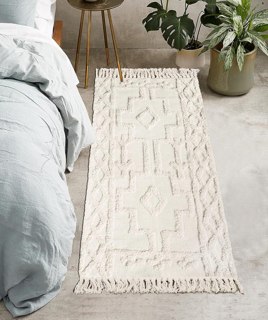 Alfombra bohemia de baño de 2 x 4.3 pies, alfombra de algodón tejida lavable