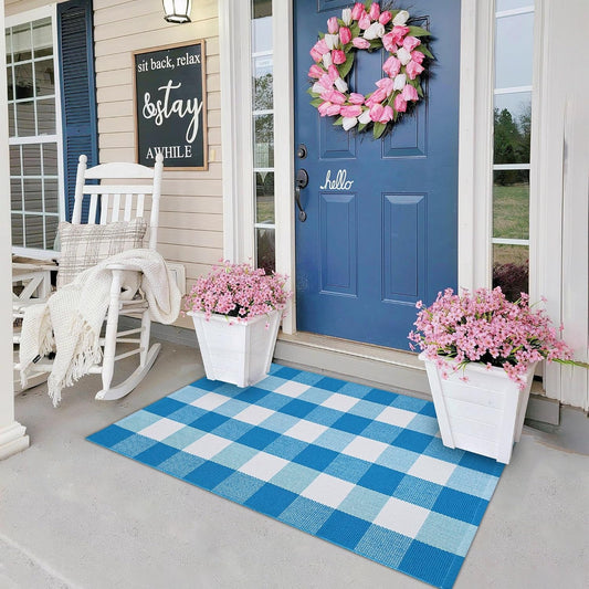 Alfombra de cuadros azules y blancos, 28 x 43 pulgadas, tapete decorativo de