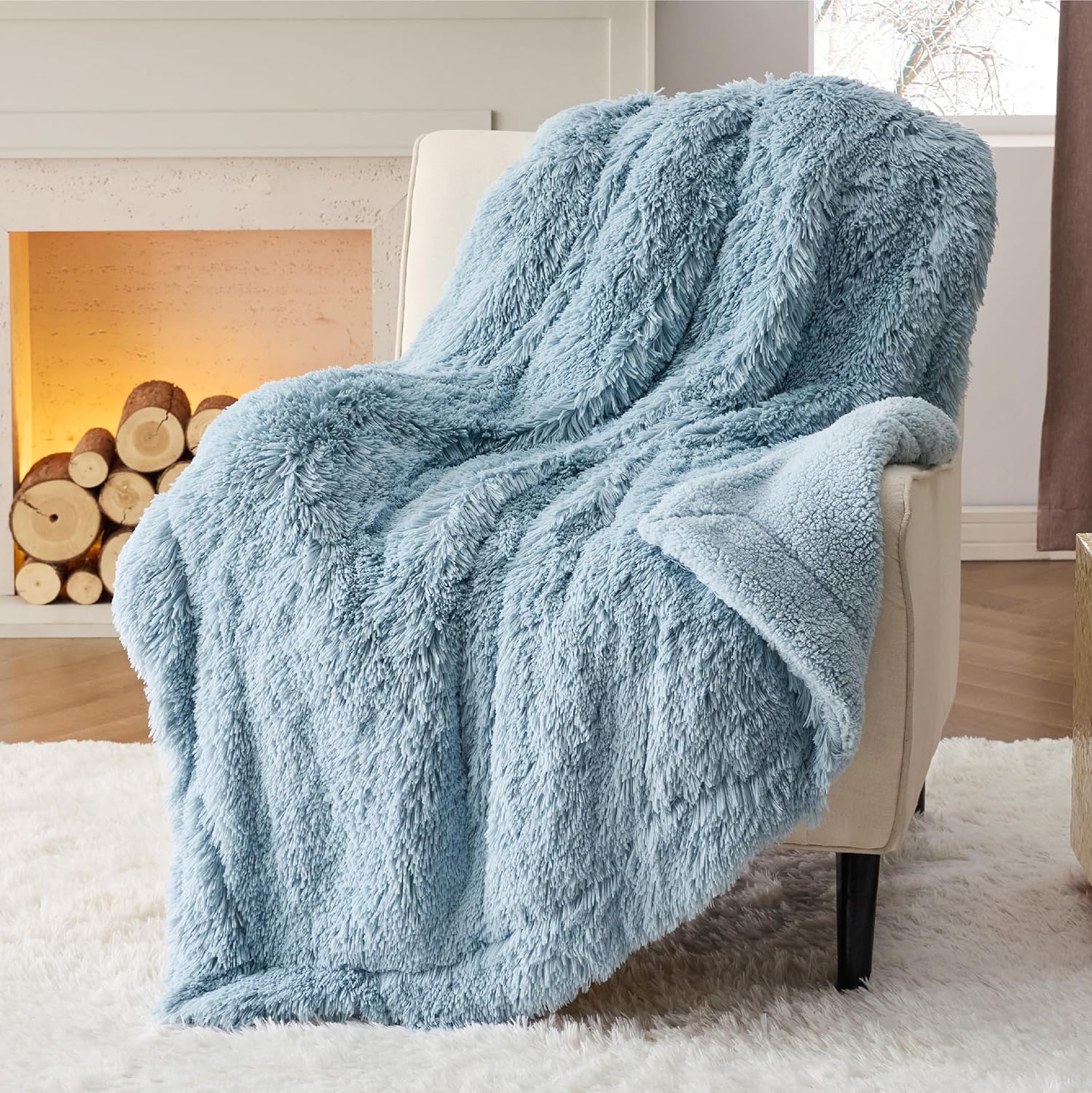Bedsure Manta azul esponjosa, regalos para mujeres, hombres, forro polar suave,...