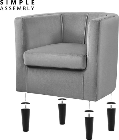 Sillón tipo barril, tapizado, color gris