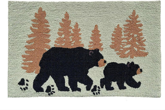 Woodland Bear Tree Silhouette Alfombra decorativa enganchada a mano, 28.5 x 17...