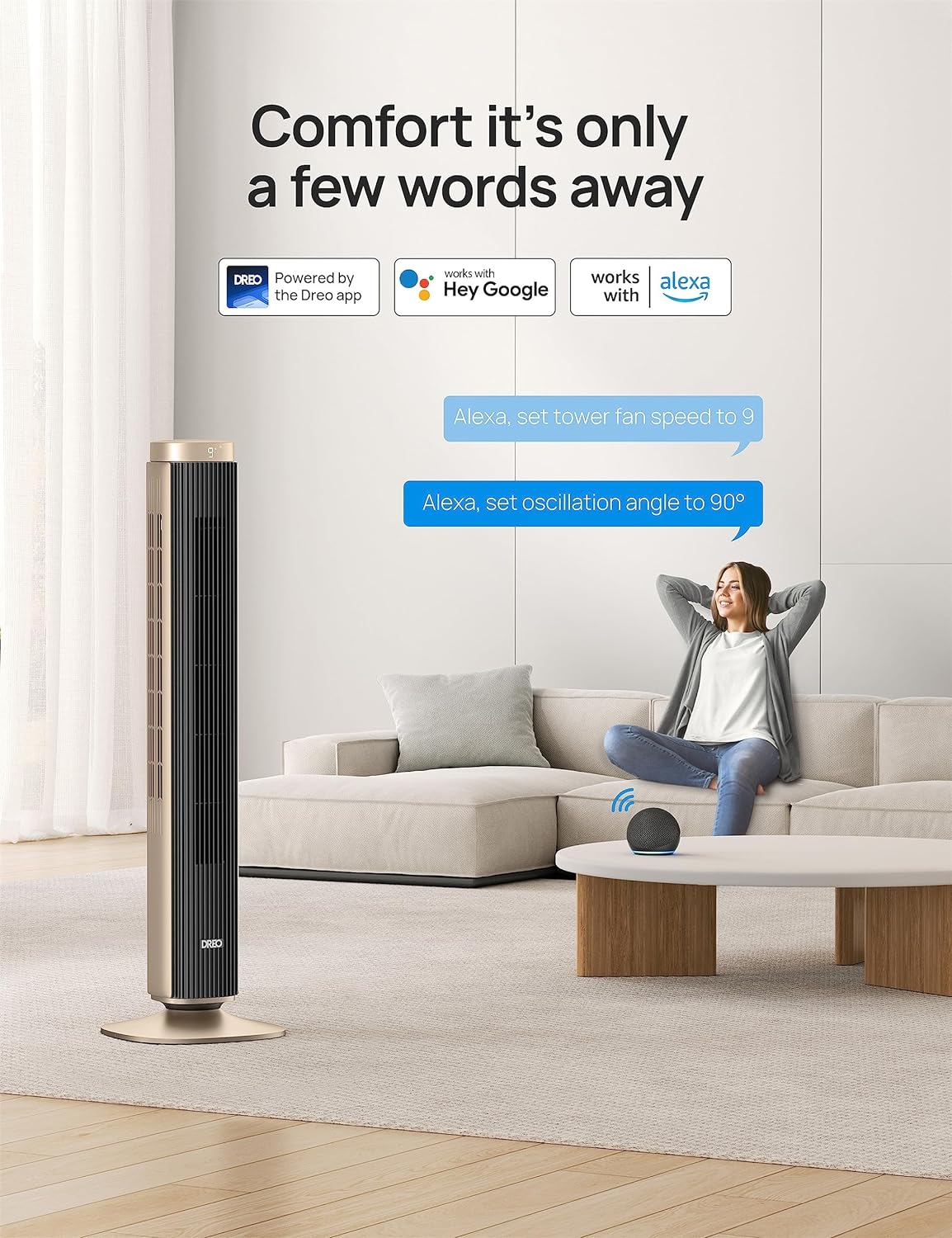 Dreo Ventilador de torre para dormitorio, ventilador inteligente sin aspas de...