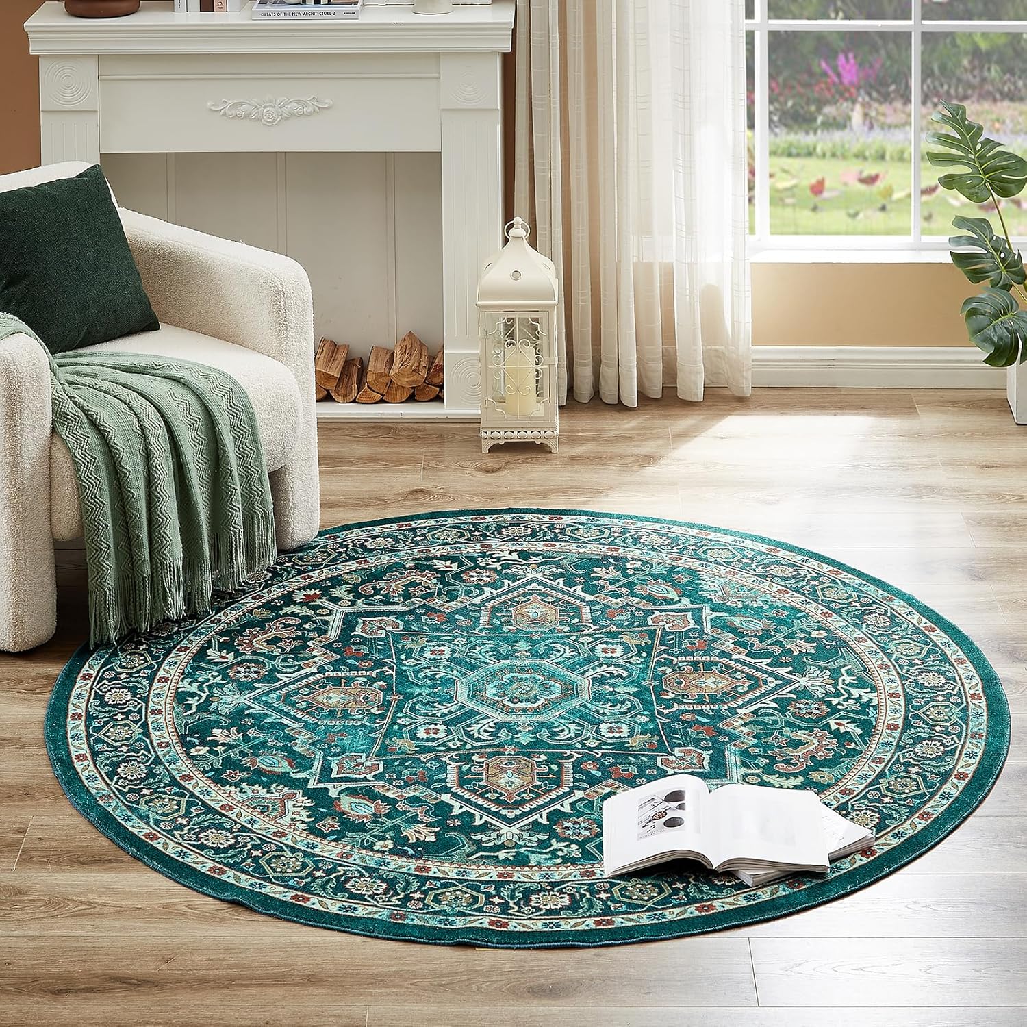 Floralux Alfombra redonda de 4 pies, alfombra circular lavable antideslizante,...