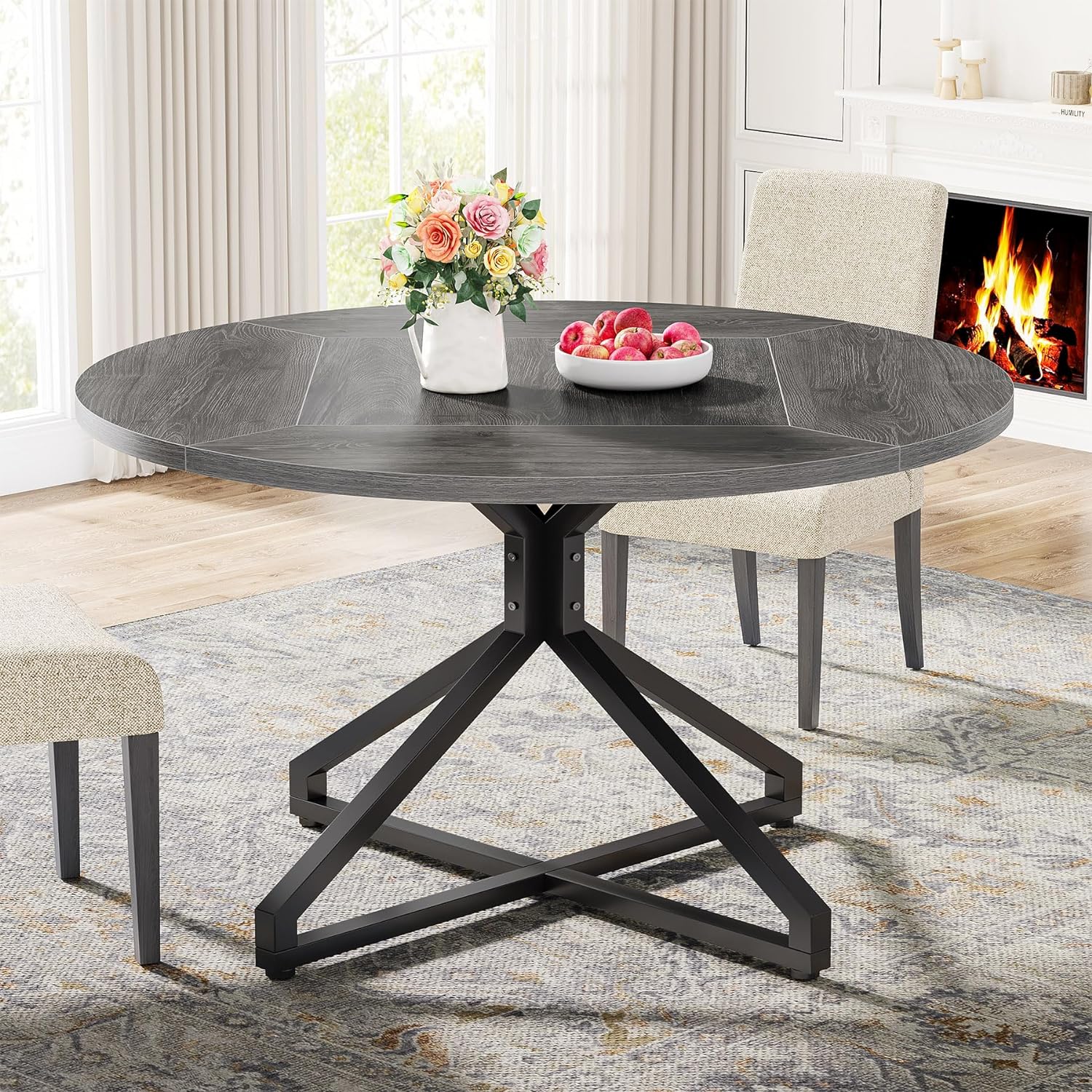 Round Dining Table for 4-6 People, 47-Inch Circle Kitchen Table Dining Room