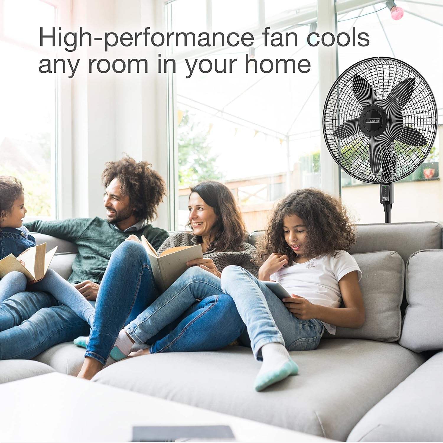 Lasko Ventilador de pedestal oscilante, altura ajustable, control remoto, 4...