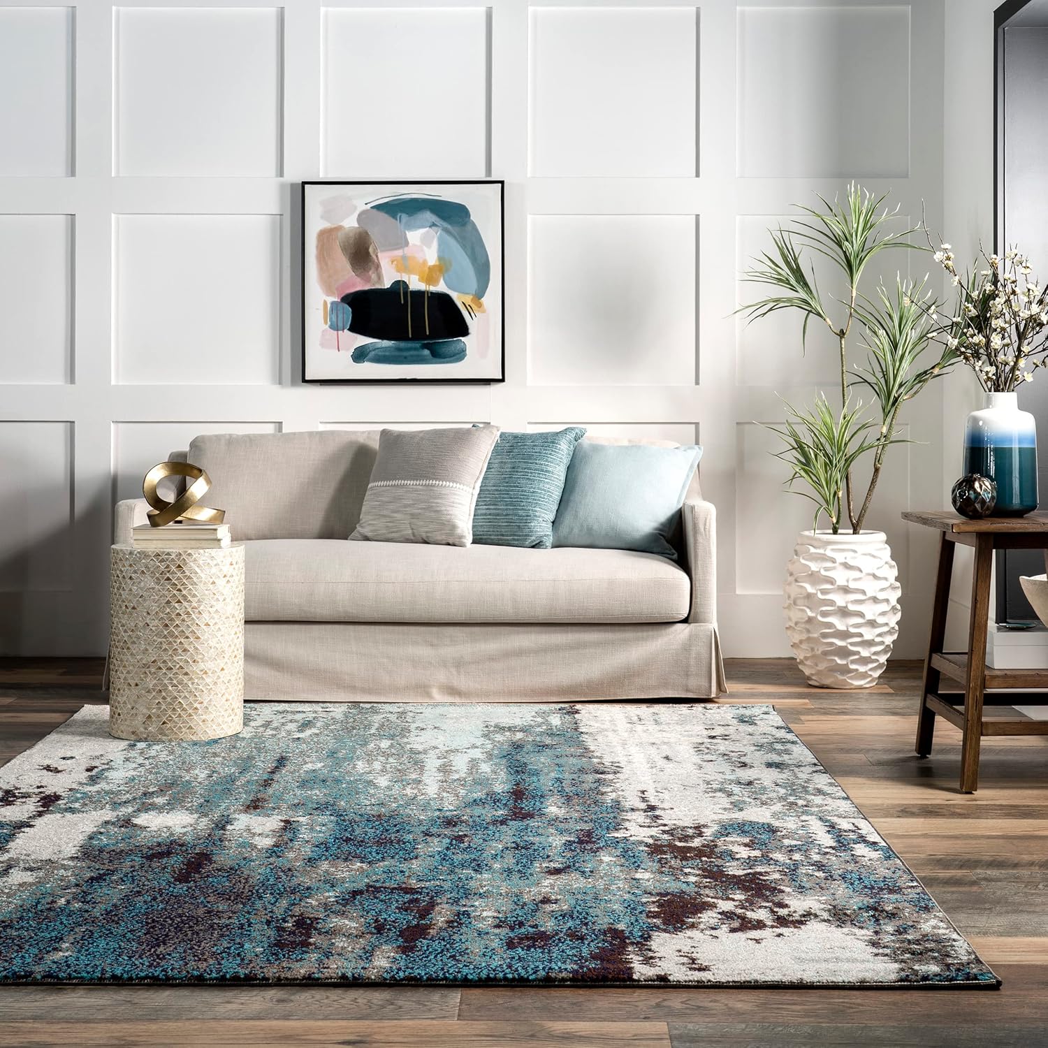 nuLOOM Haydee - Alfombra decorativa abstracta glacial, 3 x 5, azul