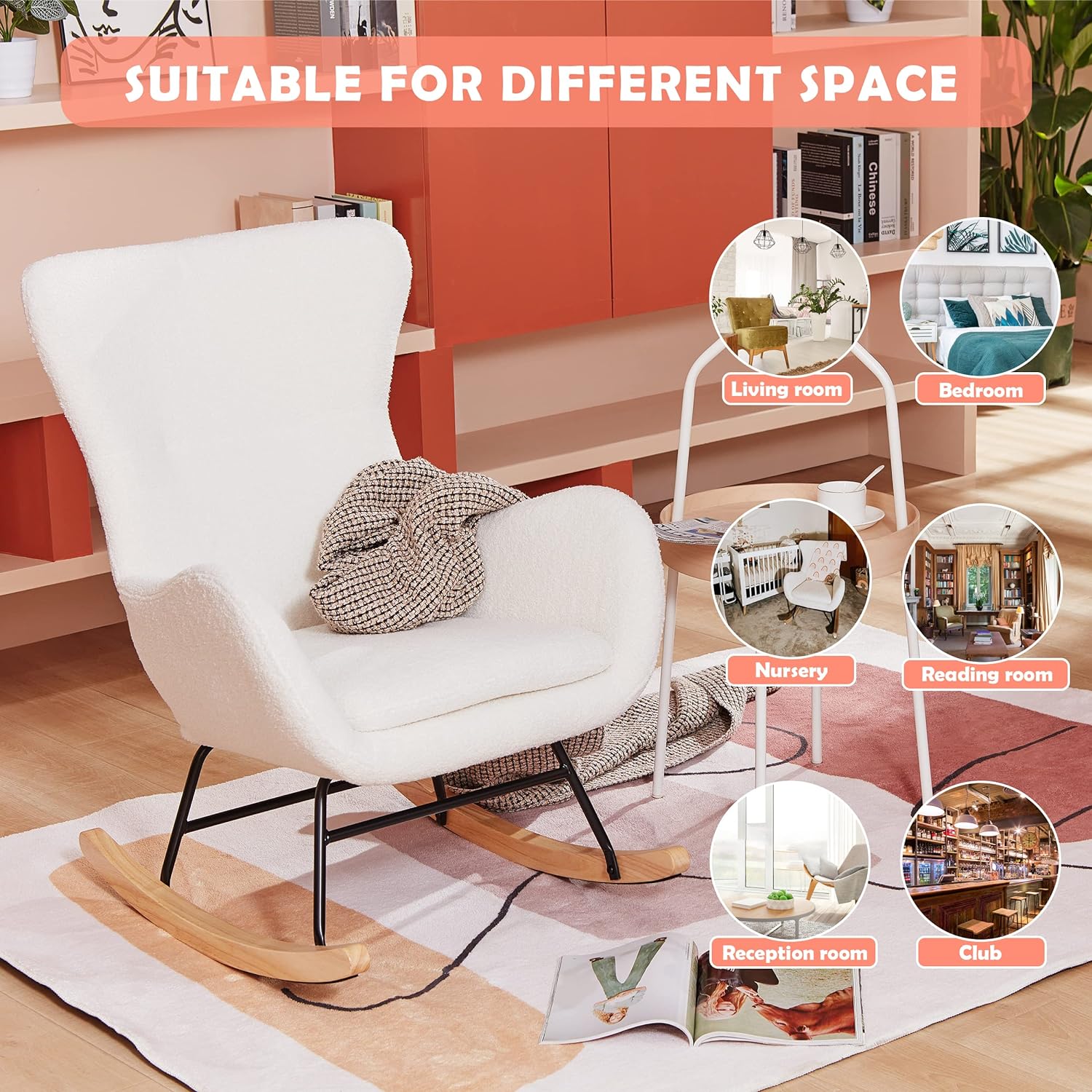 PrimeZone Cómoda mecedora para cuarto de bebé, silla deslizante con respaldo...