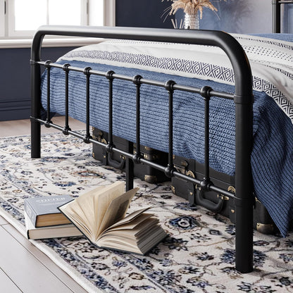 Base de cama de metal tamaño Queen con cabecera curvada de hierro forjado,