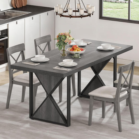 Mesa de comedor de granja para 6-8 personas, mesa de comedor rectangular de