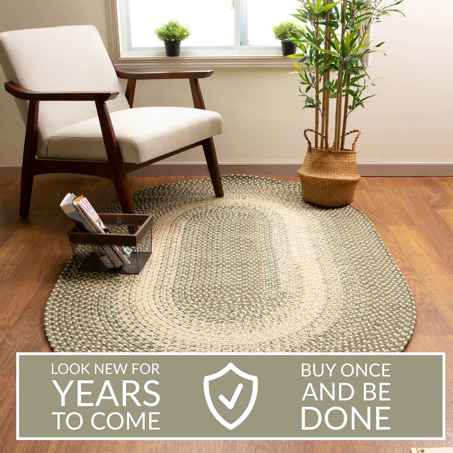 Braided Farmhouse Alfombra trenzada Ridgewood para sala de estar, reversible,