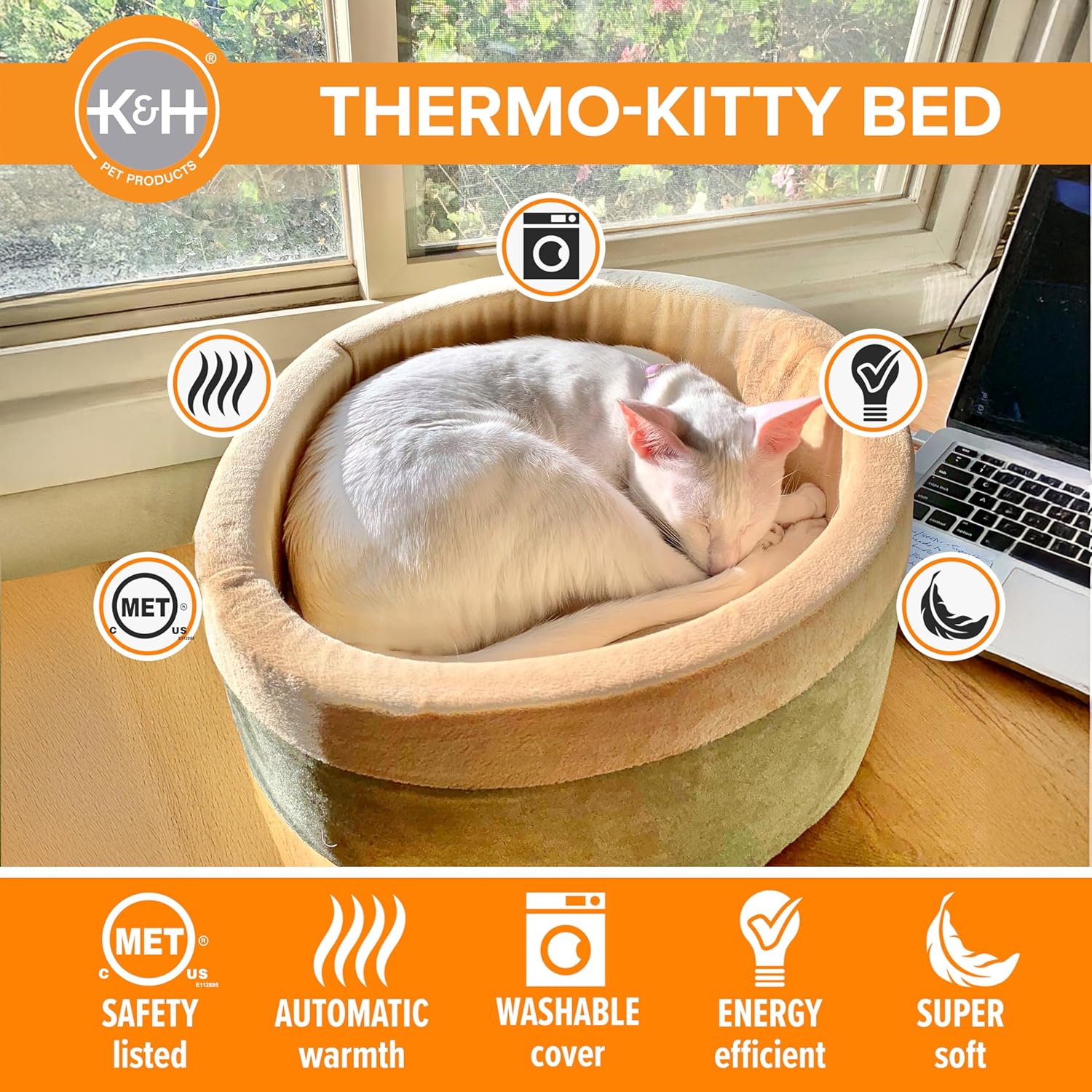 K&H Pet Products Thermo-Kitty - Cama térmica para gatos de interior, cama...