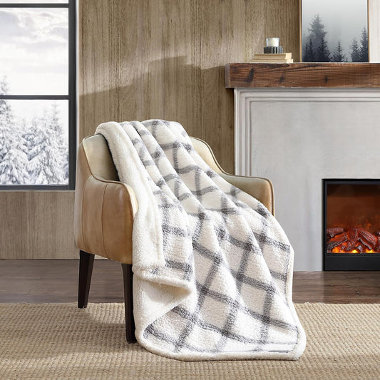 Eddie Bauer Manta reversible de vellón sherpa, ropa de cama y decoración del...