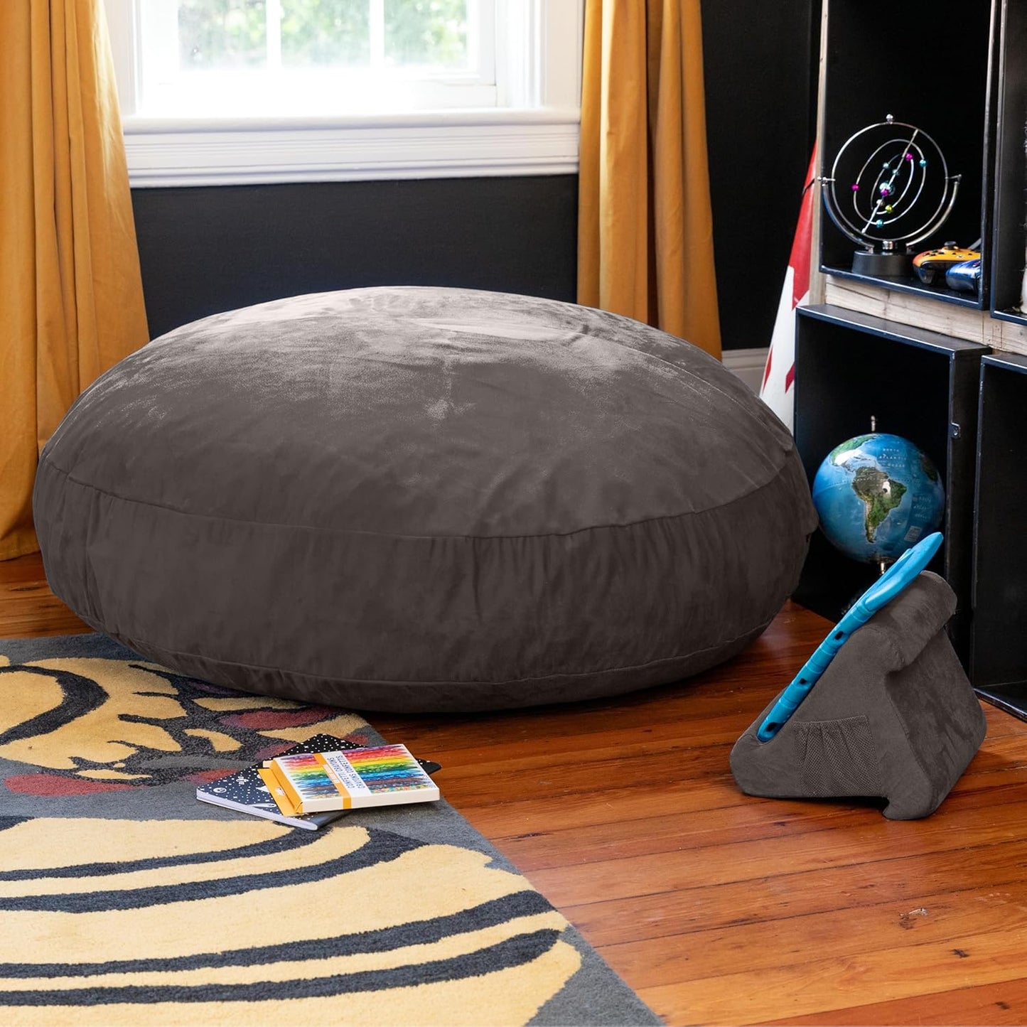 Bean Bags Cocoon Junior Puf de microgamuza para niños, 4 pies, color carbón