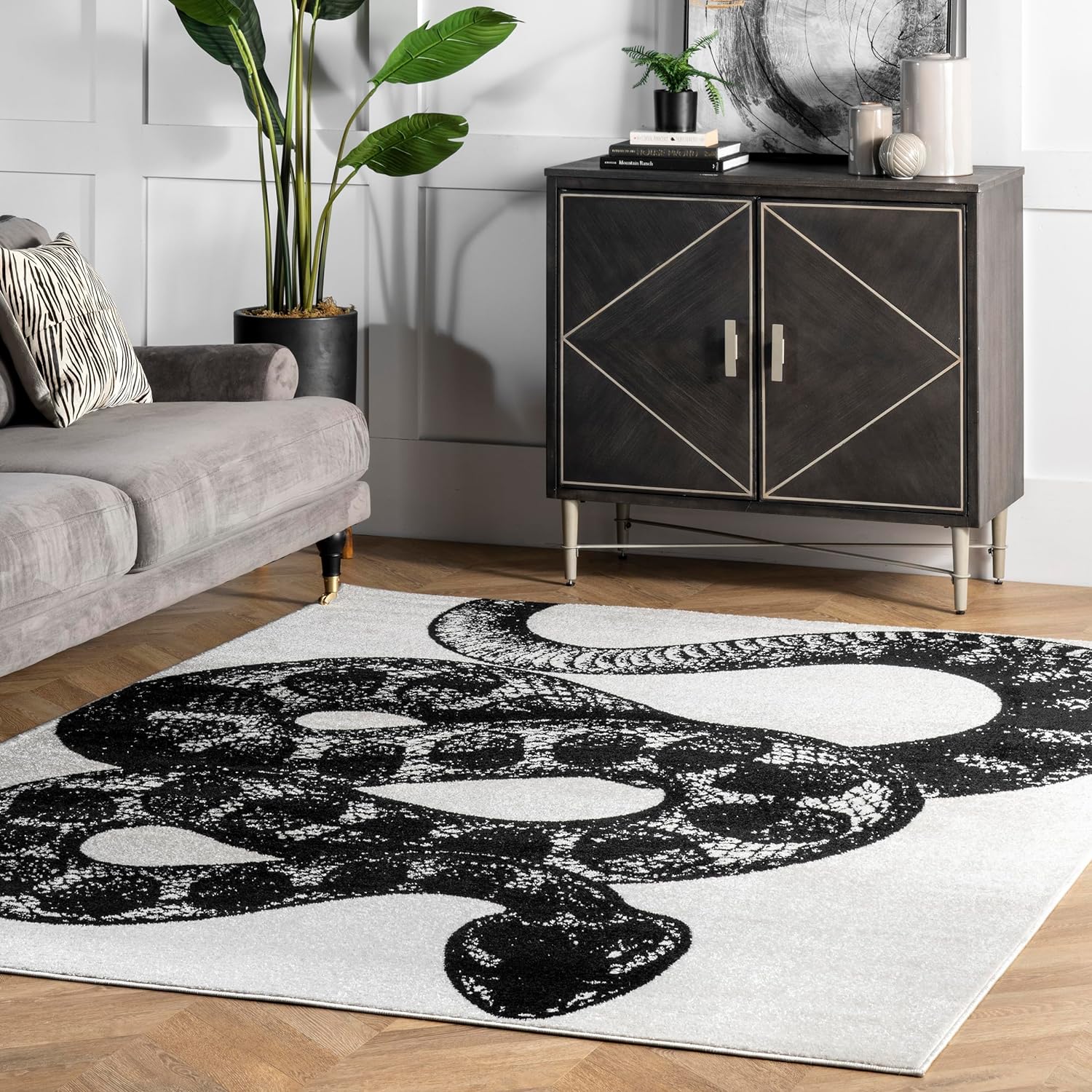 nuLOOM Thomas Paul Serpent - Alfombra de área de 4 x 6 pies, color negro y...
