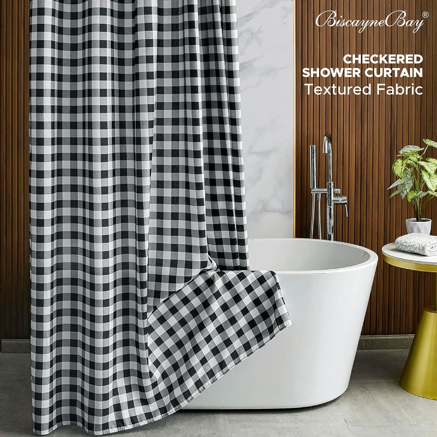 Biscaynebay - Cortinas de tela texturizada a cuadros para baño