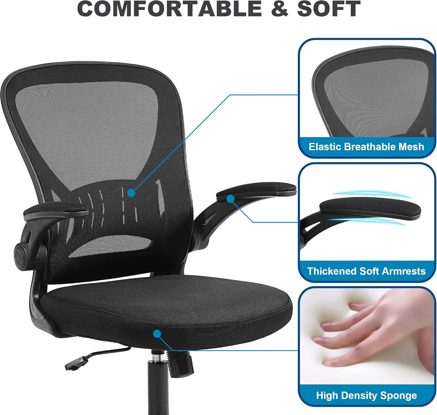 Silla de oficina de malla, silla ergonómica para computadora con brazos...