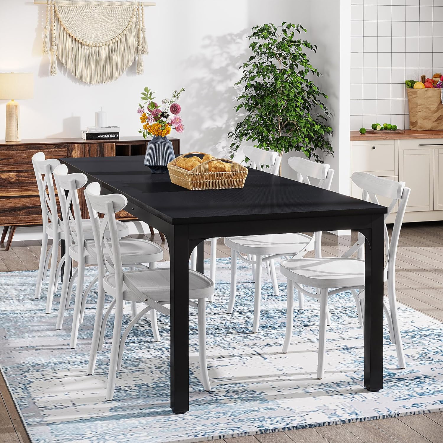 Mesa de comedor de 78.7 pulgadas para 8, mesa de comedor rectangular industrial