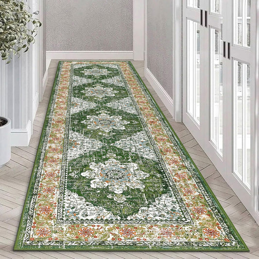 Ileading Alfombra vintage para pasillo, lavable a máquina, con parte trasera de...