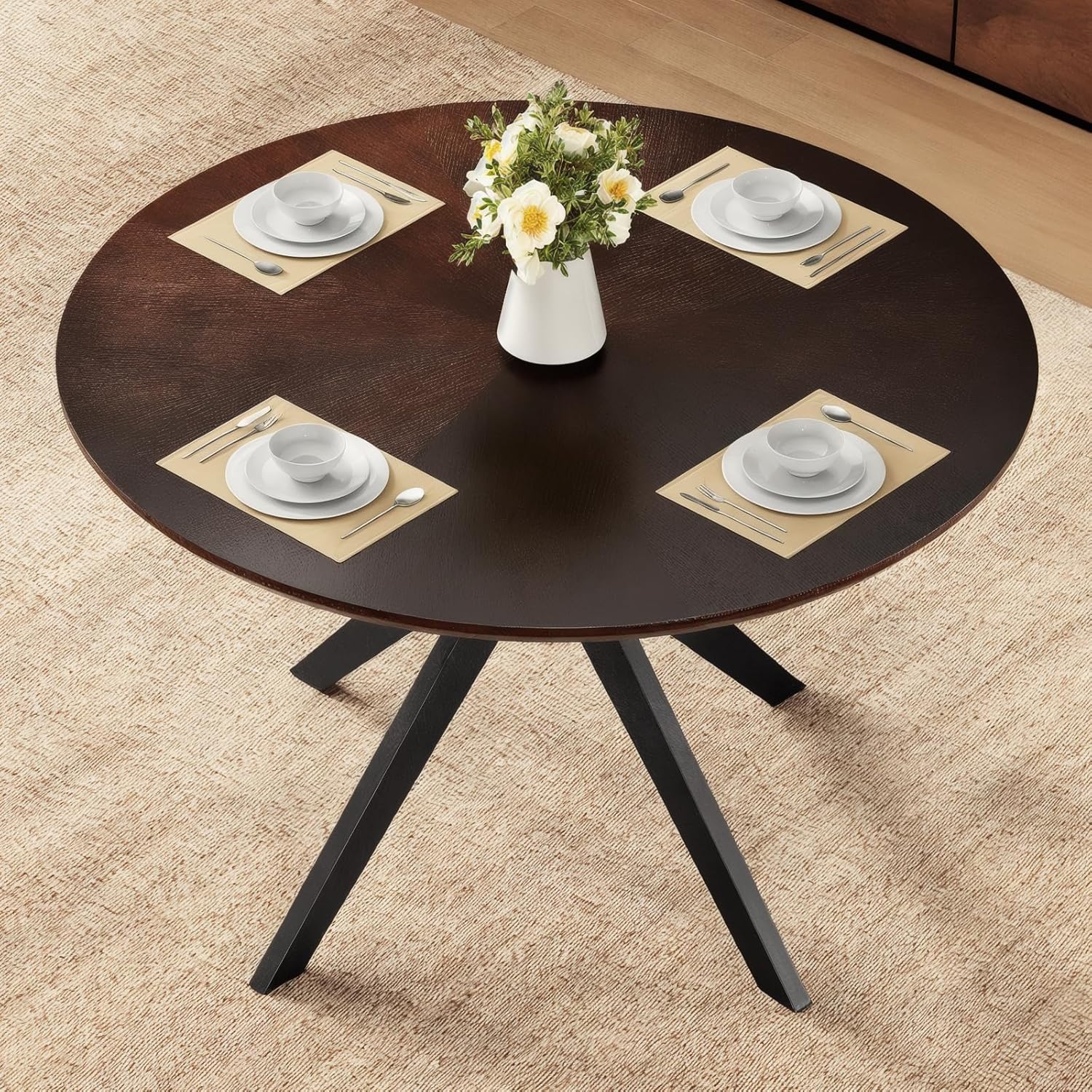Soohow Mesa de comedor redonda de 47.2 pulgadas para 4-6 personas, mesa de...