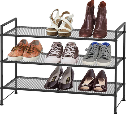 Simple Houseware Zapatero apilable de malla de 3 niveles, negro
