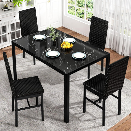 Dining Room Table Set for 4, 5-Piece Kitchen Table Chairs Set of 4, Glass