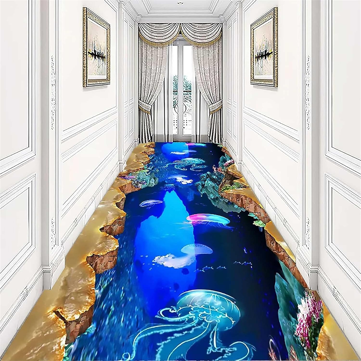 Alfombra de corredor de animales marinos, 2.6 x 10 pies, hermosa alfombra 3D de...