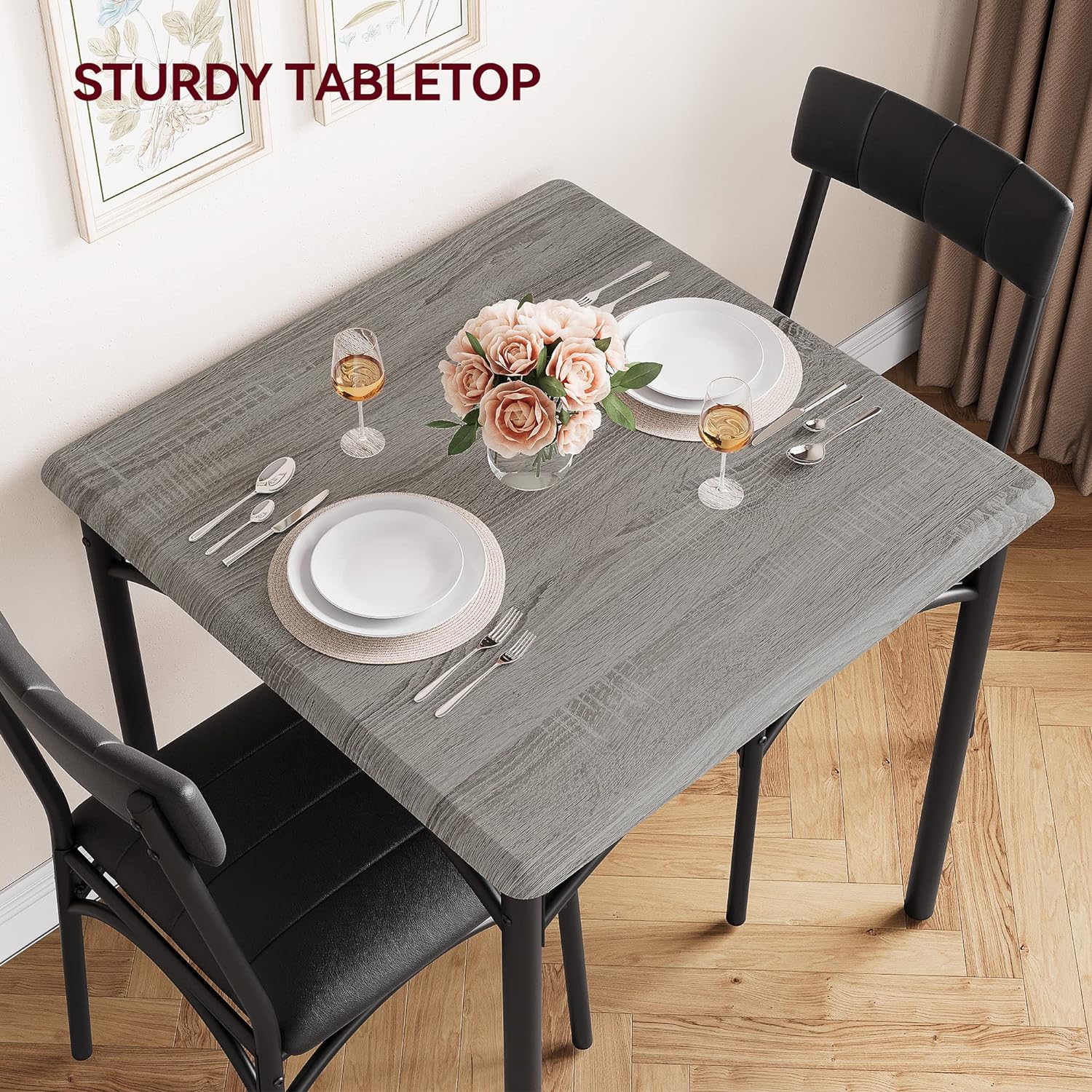 GAOMON Juego de mesa de comedor para 2, mesa de cocina con sillas tapizadas