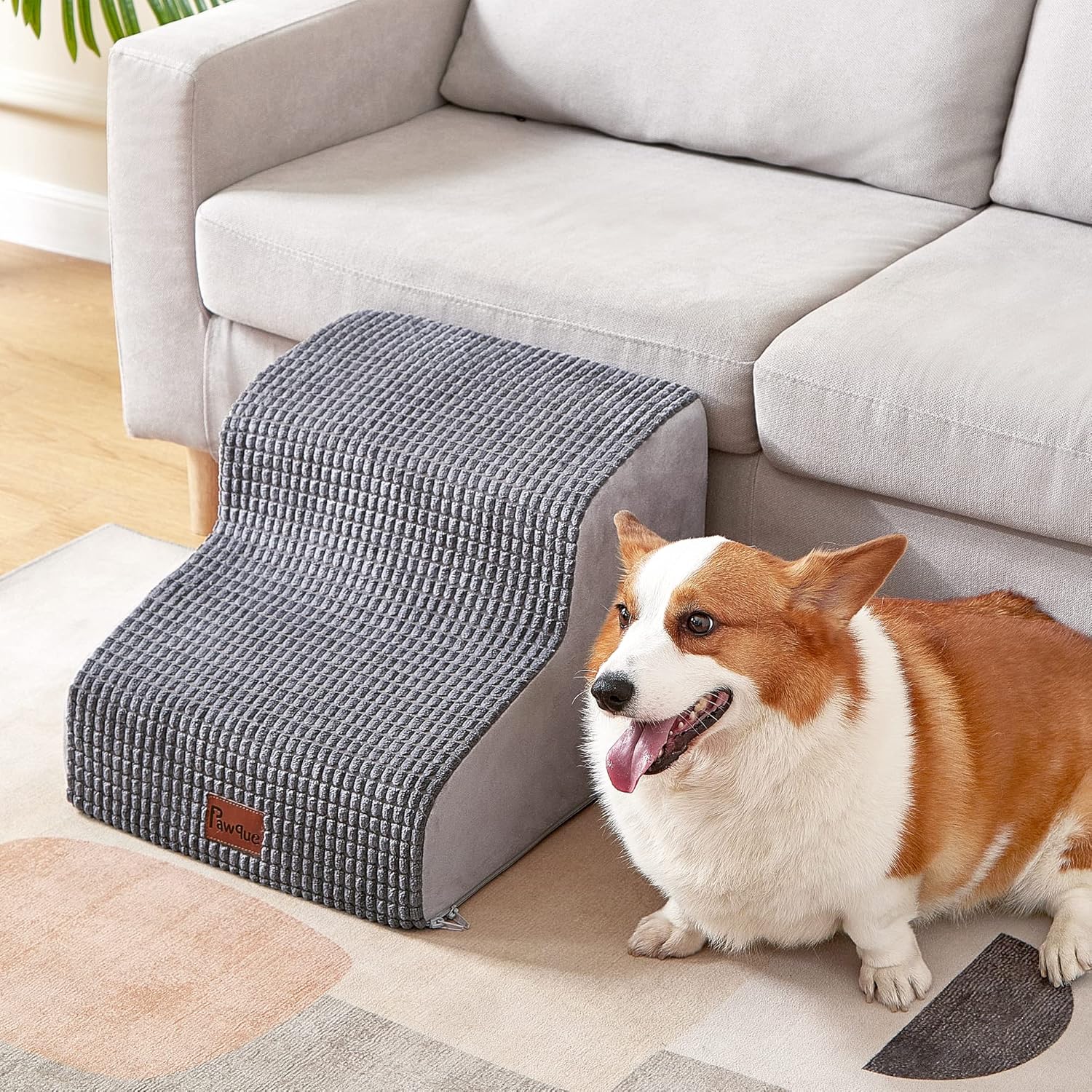 Pawque Escaleras grises para perros de 2 peldaños para cama alta, escalones...