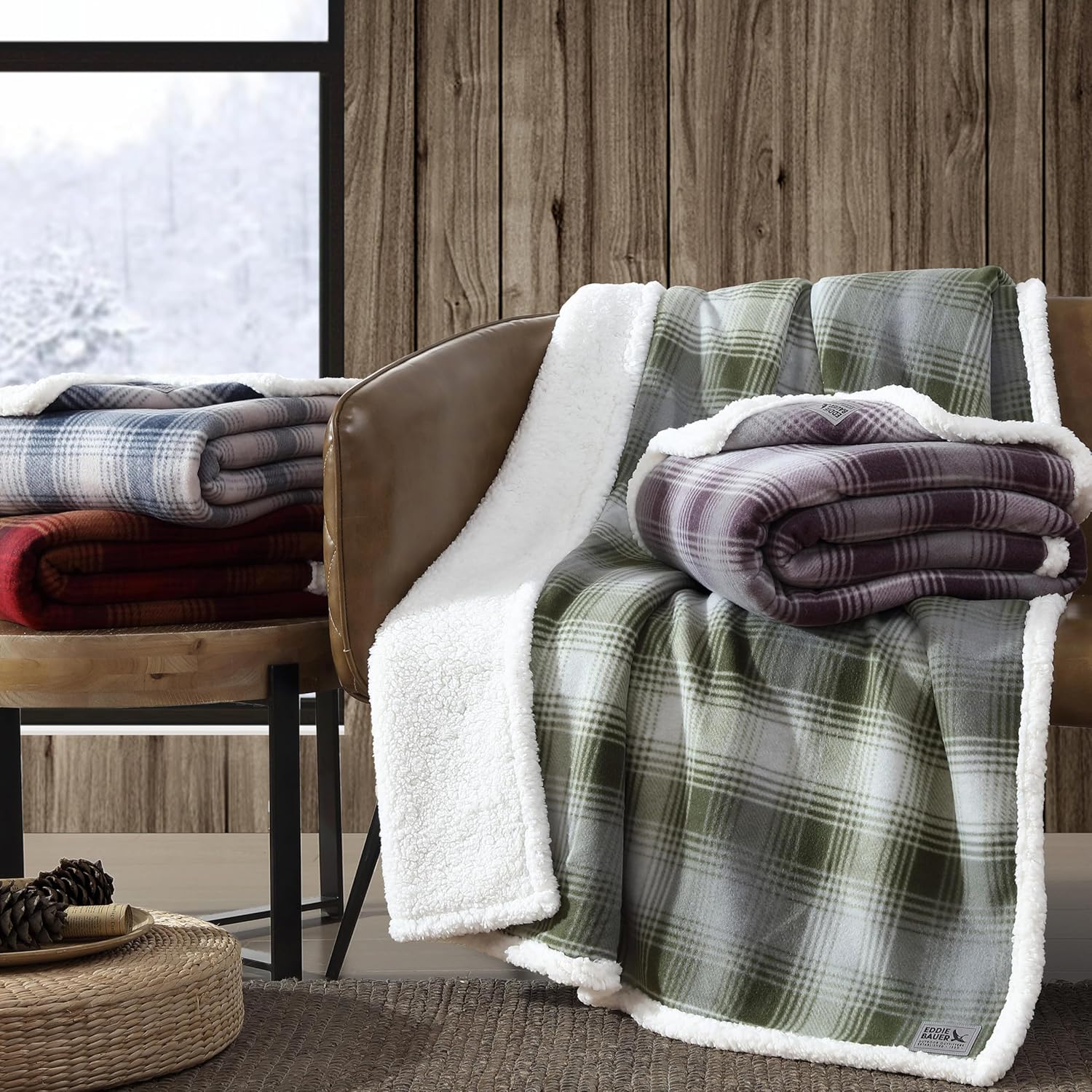 Eddie Bauer - Manta de manta, sherpa reversible súper suave y ropa de cama de...