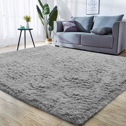 Alfombra de piel sintética de 4 x 6 pies, de color gris claro, muy suave, para